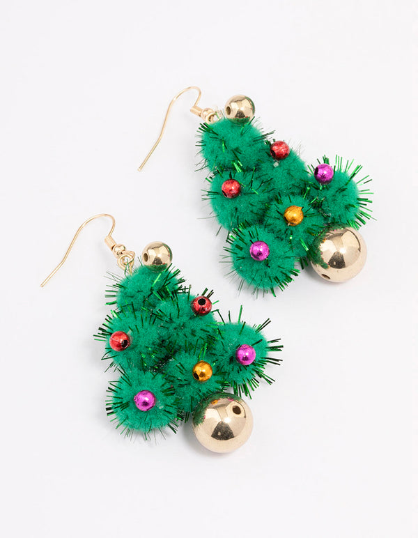 Gold Christmas Tree Drop Earrings