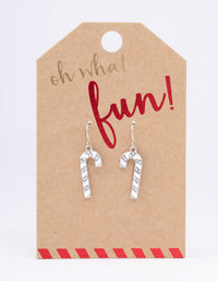 White & Diamante Christmas Candy Cane Drop Earrings - link has visual effect only