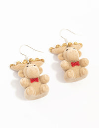 Fuzzy Christmas Reindeer Drop Earrings - link has visual effect only