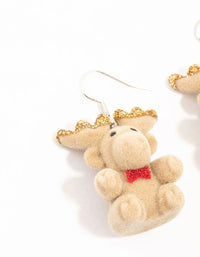 Fuzzy Christmas Reindeer Drop Earrings - link has visual effect only