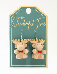 Fuzzy Christmas Reindeer Drop Earrings - link has visual effect only