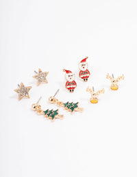 Gold Traditional Christmas Tree Stud Earrings 4-Pack - link has visual effect only