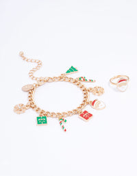 Gold Christmas Motif Bracelet & Ring Set - link has visual effect only