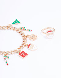 Gold Christmas Motif Bracelet & Ring Set - link has visual effect only