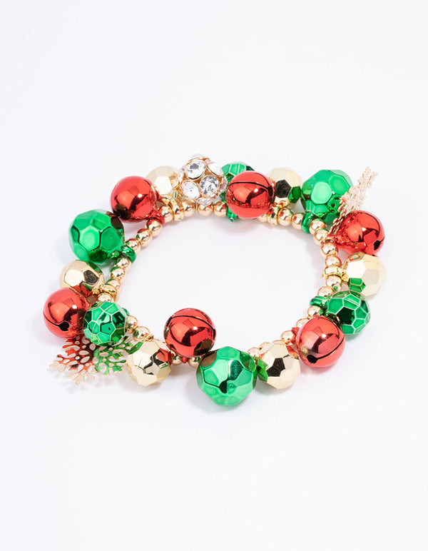 Gold Christmas Bell Charm Stretchy Bracelet