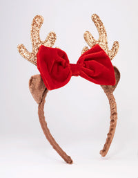 Fabric Glitter Reindeer Bow Headband - link has visual effect only