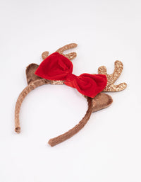 Fabric Glitter Reindeer Bow Headband - link has visual effect only