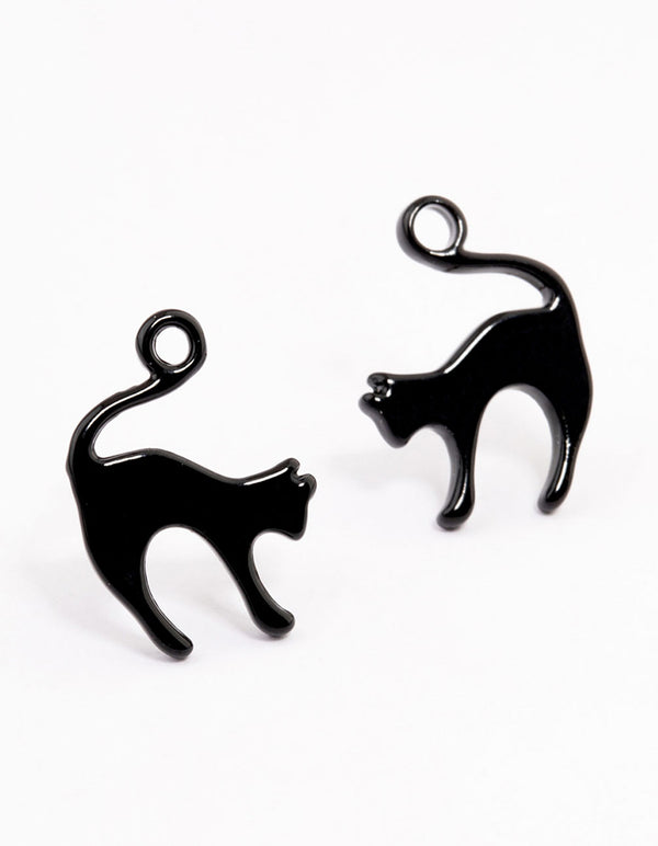 Acrylic Black Cat Stud Earrings