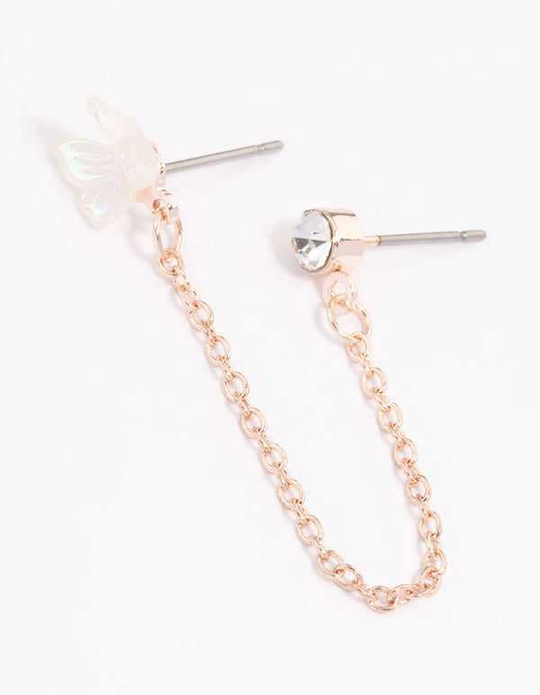 Rose Gold Dainty Butterfly Chain Earrings