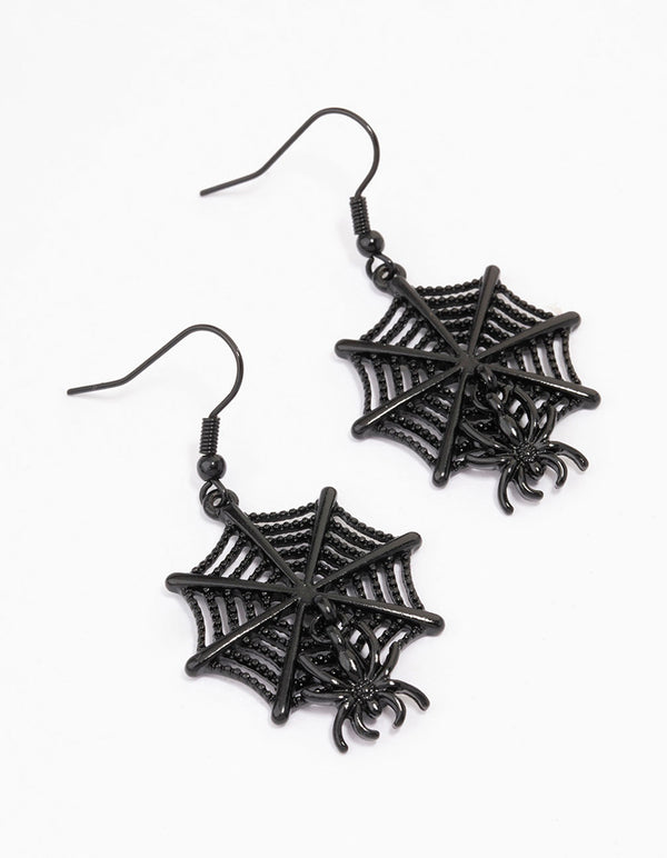 Black Spiderweb Drop Earrings