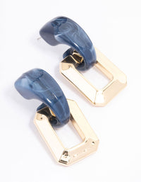 Blue Marble Rectangle Link Drop Earrings - link has visual effect only