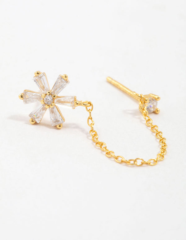 Gold Plated Sterling Silver Flower Chain Stud Earring