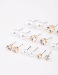 Gold Graduating Diamante & Pearl Earrings 8-Pack - link has visual effect only