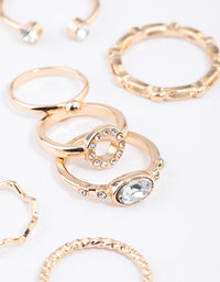 Gold Round Open Diamante Ring 7-Pack - link has visual effect only