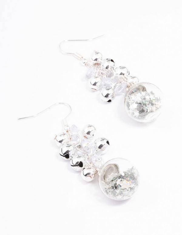 Silver Christmas Bell Shaker Drop Earrings