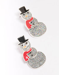 Silver Glitter Snowman Drop Earrings - link has visual effect only