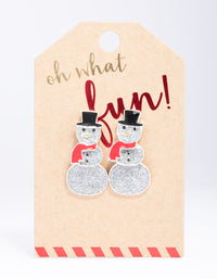 Silver Glitter Snowman Drop Earrings - link has visual effect only