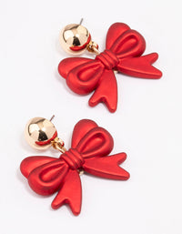 Red Iridescent Christmas Bow Drop Earrings - link has visual effect only