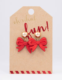 Red Iridescent Christmas Bow Drop Earrings - link has visual effect only