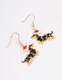 Gold Dachshund Christmas Drop Earrings - link has visual effect only