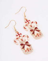 Gold Diamante Candy Cane Jar Drop Earrings - link has visual effect only