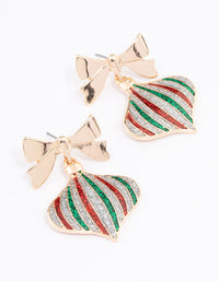 Gold Glitter Bauble & Bow Drop Earrings - link has visual effect only