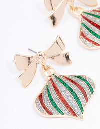 Gold Glitter Bauble & Bow Drop Earrings - link has visual effect only