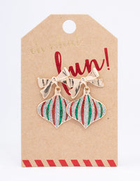 Gold Glitter Bauble & Bow Drop Earrings - link has visual effect only