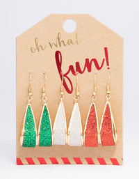 Gold Christmas Ribbon Glitter Earrings 3-Pack - link has visual effect only