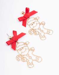 Gold Gingerbread Man Bow Drop Earrings - link has visual effect only