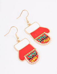 Gold Diamante Christmas Glove Drop Earrings - link has visual effect only