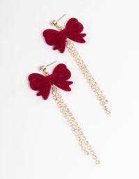 Maroon Cup Chain Velvet Bow Drop Earrings - link has visual effect only