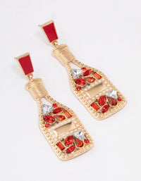 Gold Red Diamante Glitter Wine Bottle Drop Earrings - link has visual effect only