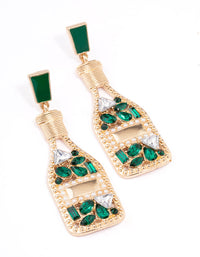 Diamante Green Glitter Wine Bottle Drop Earrings - link has visual effect only