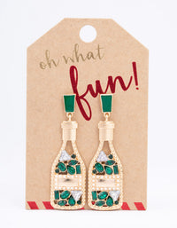 Diamante Green Glitter Wine Bottle Drop Earrings - link has visual effect only