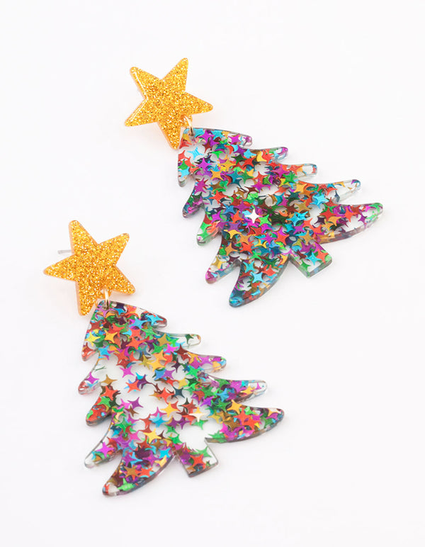 Gold Glitter Christmas Tree Drop Earrings