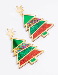 Acrylic Geometric Christmas Tree Drop Earrings - link has visual effect only