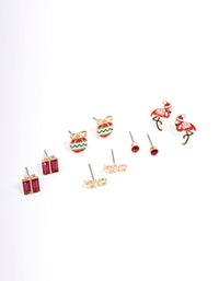 Christmas Flamingo Stud Earrings 5-Pack - link has visual effect only