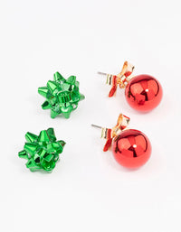 Mini Bow & Bell Christmas Earrings 2-Pack - link has visual effect only