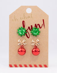 Mini Bow & Bell Christmas Earrings 2-Pack - link has visual effect only