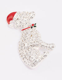 Silver Diamante Dog & Christmas Hat Brooch - link has visual effect only