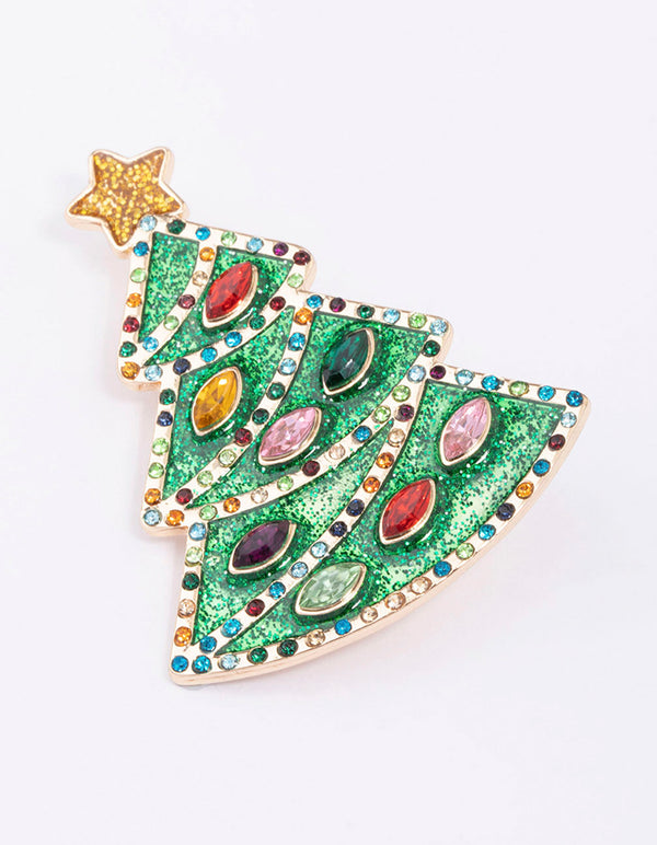 Gold Enamel Christmas Tree Brooch