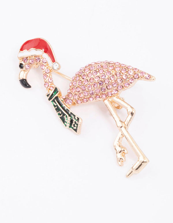 Pink Diamante Flamingo Brooch