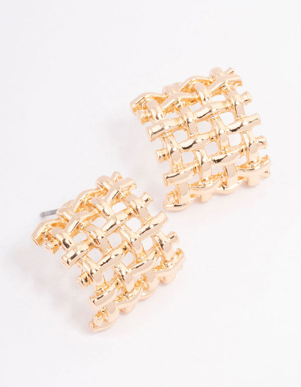 Gold Sequined Weaved Hoop Earrings