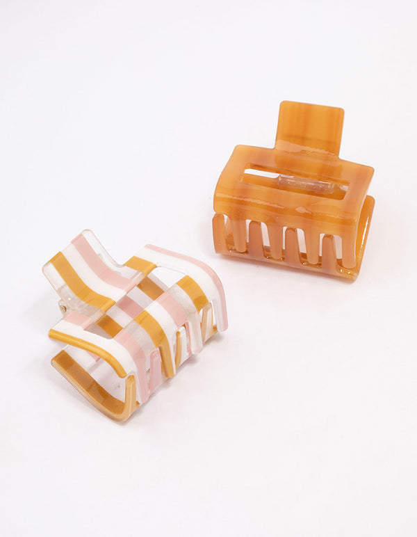 Brown Acrylic Stripe Hair Claw Clip Pack