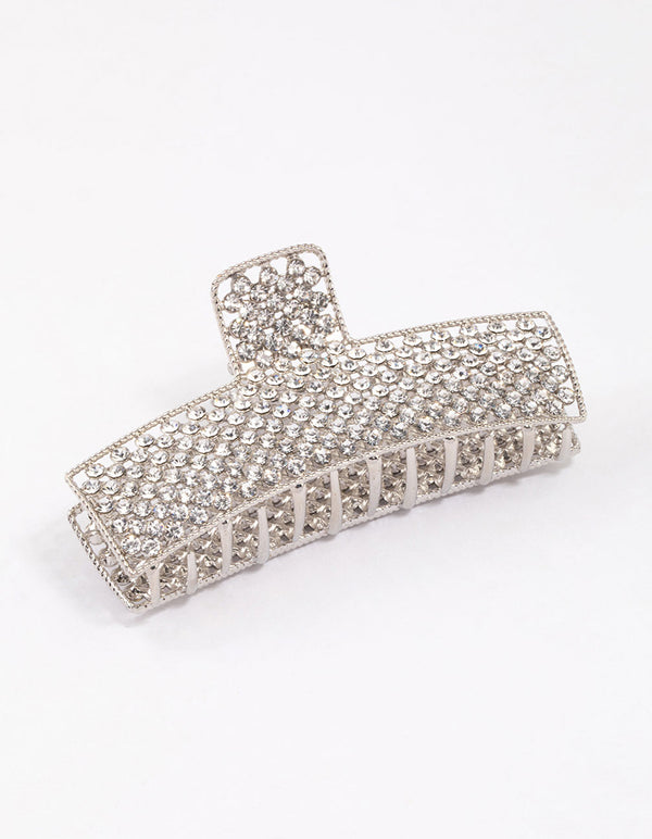 Rhodium Rectangle Diamante Hair Claw Clip