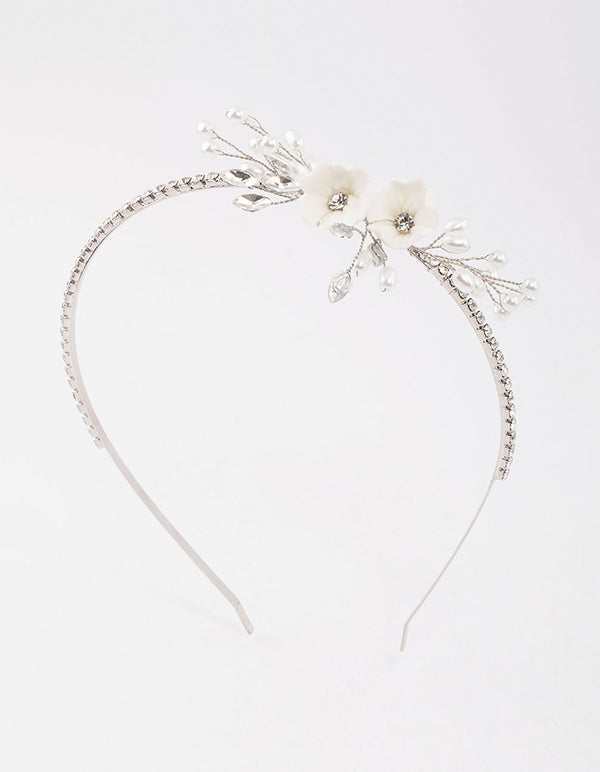 Silver Pearl & Diamante Flower Headband