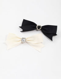 Silver Bling Heart Bow Hair Clip Pack - link has visual effect only