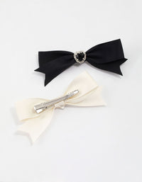 Silver Bling Heart Bow Hair Clip Pack - link has visual effect only