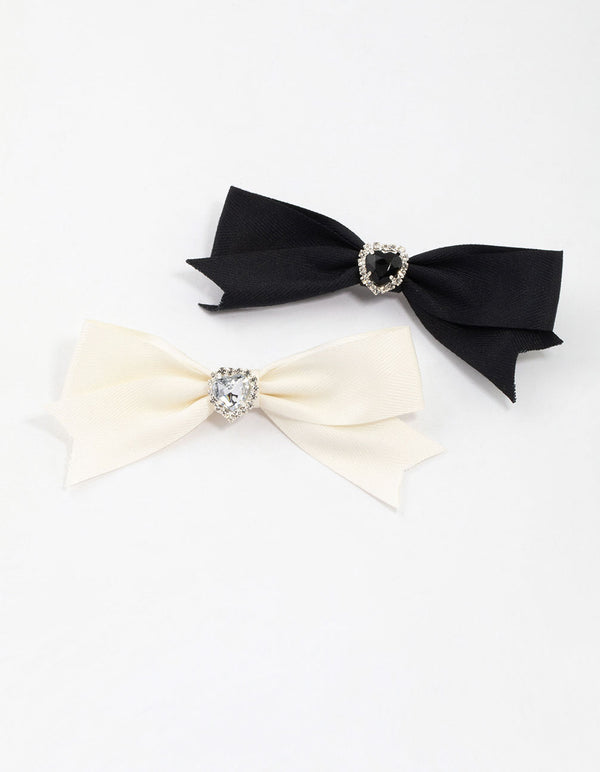 Silver Bling Heart Bow Hair Clip Pack